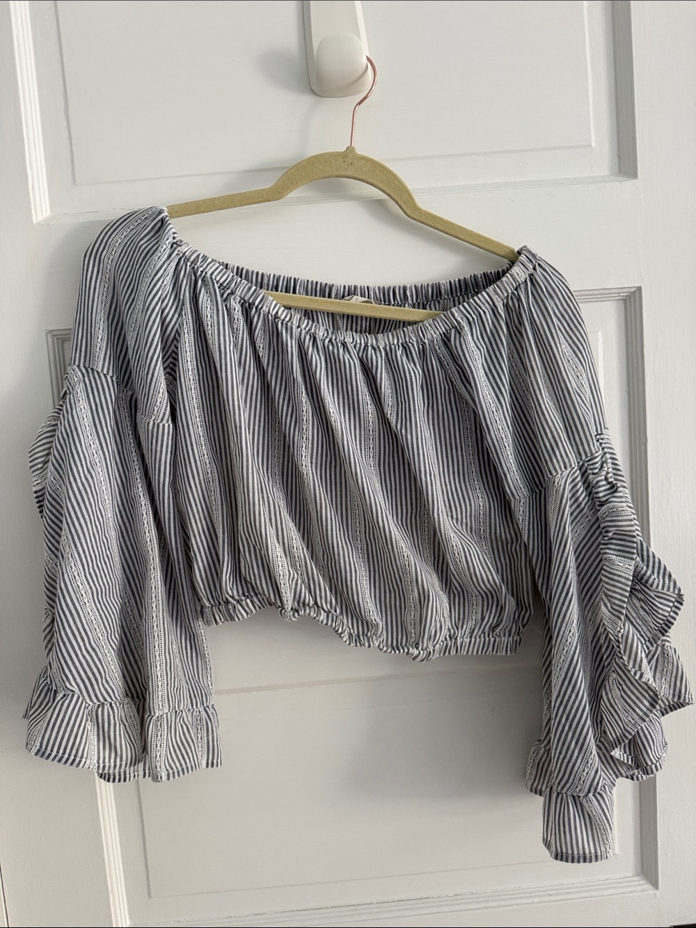 Altar'd State Black & White Striped Off-Shoulder Crop Top